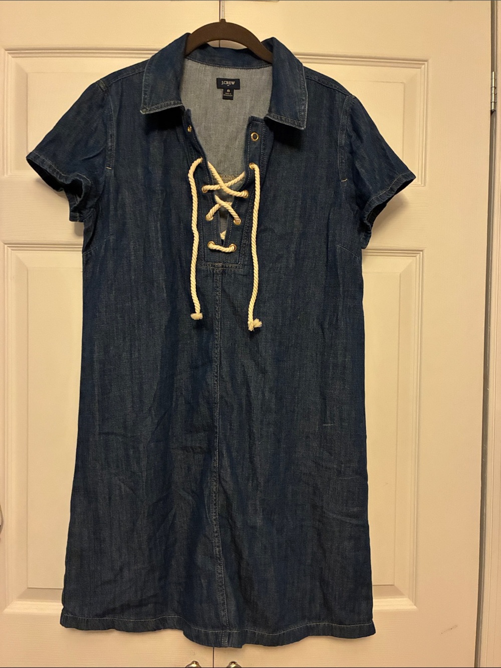 J.Crew Factory Lace-Up Nautical Denim Shift Mini Dress Size 8 SU25